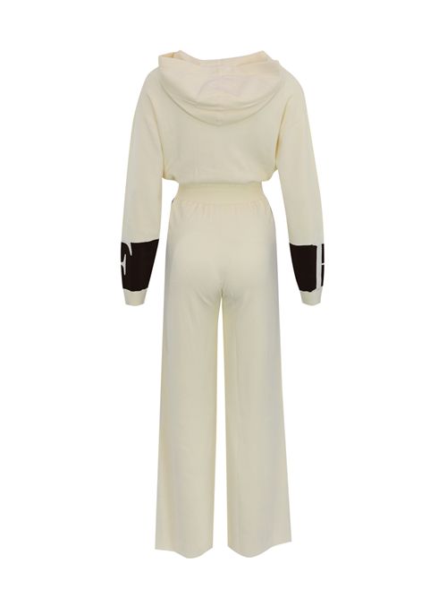 Tuta in viscosa con bande logo lucide Milk/Coffee Elisabetta Franchi | KT61S56E2EG2